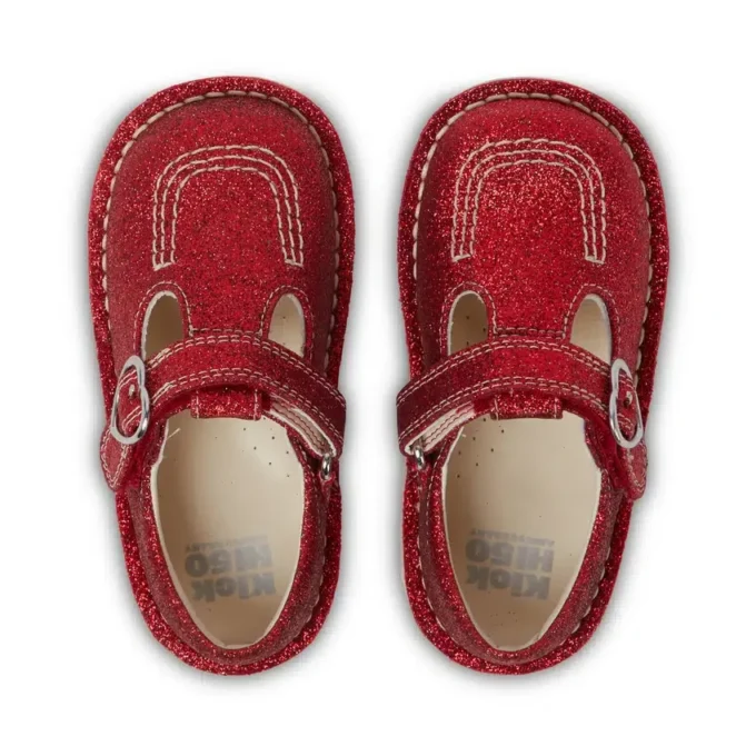 Unisex Kick T-Bar Glitter-schoenen voor baby’s, rood