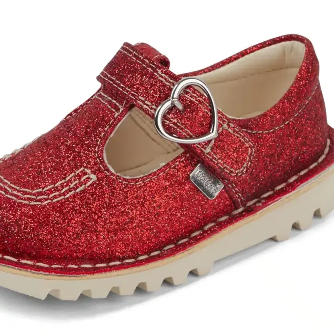 Unisex Kick T-Bar Glitter-schoenen voor baby’s, rood