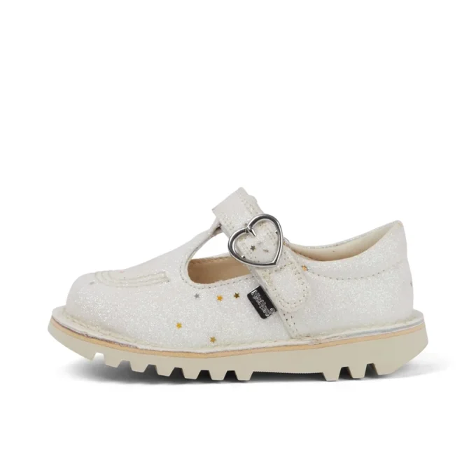 Unisex Kick T-Bar glitter schoenen voor baby’s, wit