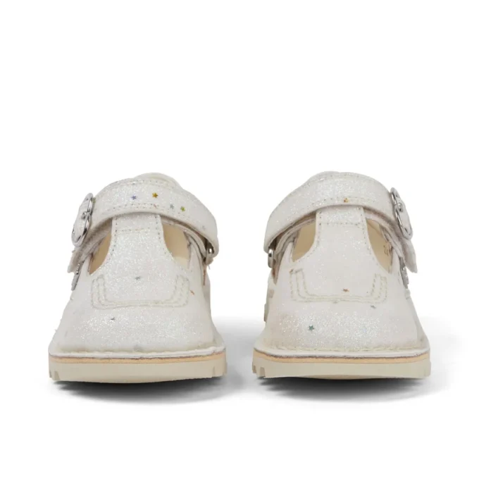 Unisex Kick T-Bar glitter schoenen voor baby’s, wit