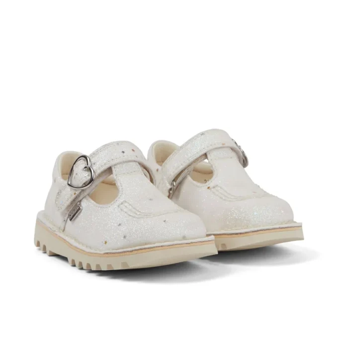 Unisex Kick T-Bar glitter schoenen voor baby’s, wit