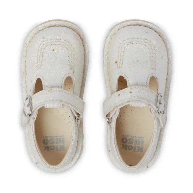 Unisex Kick T-Bar glitter schoenen voor baby’s, wit