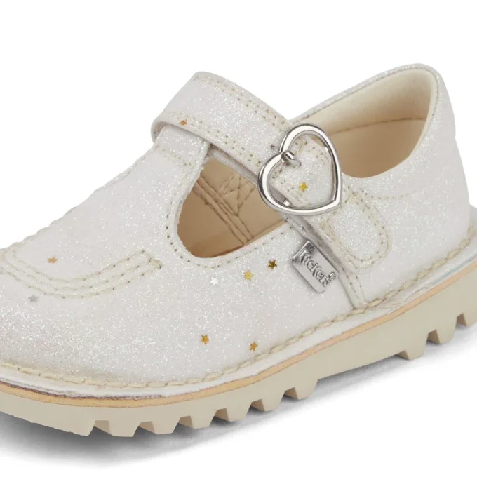 Unisex Kick T-Bar glitter schoenen voor baby’s, wit